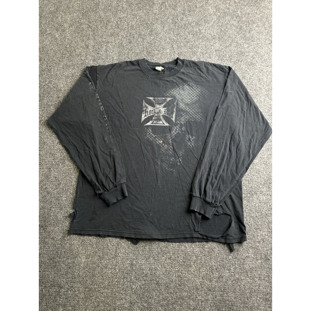 Men's Anvil Rock & Roll Iron Cross Distressed Long Sleeve T-Shirt, Size XL